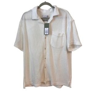 NWT Goodfellow & Co‎ Women's White Textured Knit Short Sleeve Button Up Shirt XL
